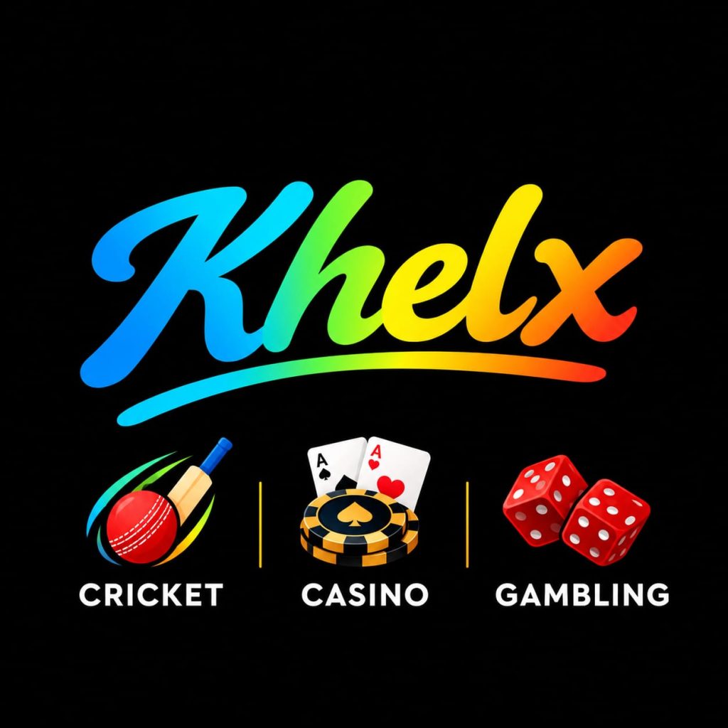 Khelx Game graphic featuring cricket, casino cards and dice